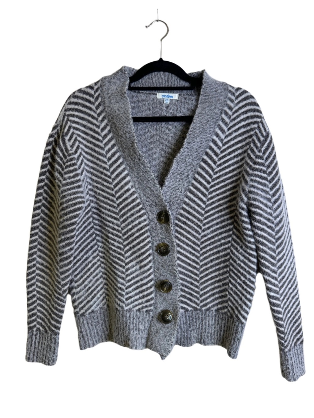 Cocobleu Gray Chevron V-Neck Button Cardigan Sweater